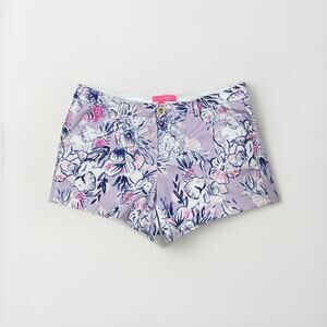 Lilly Pulitzer Floral Stretch Shorts Sz 12 In The Air Purple Beach Preppy Summer